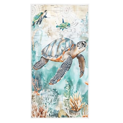 Pfrewn Sea Turtle Starfish Retro Map Hand Towels 16x30 in Fish Scale Thin Bathroom Towel, Ultra Soft Highly Absorbent Small Bath Towel Bathroom Decor Gifts - color: Turtle