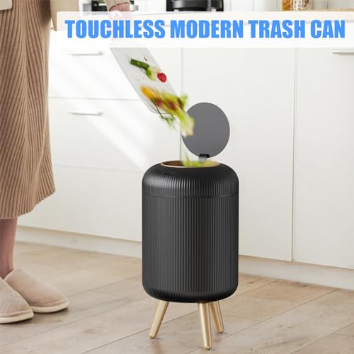 URALFA Motion Sensor Trah Can Bathroom, 3 Gal Automatic Trash Can with Lid | Touchless Sensor Garbage Can with Removable Legs, Smart Waterproof Trash Bin for Bedroom, Office, Restroom, Black and Gold - color: Black, style: Automatic with Legs