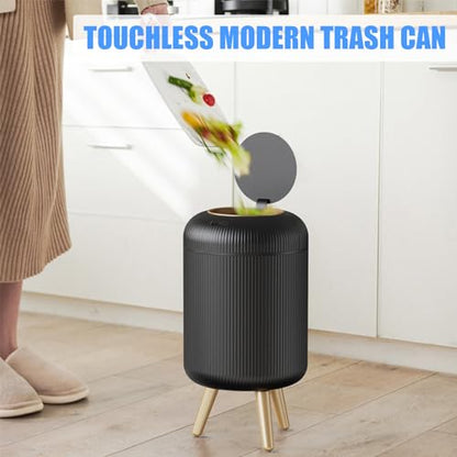 URALFA Motion Sensor Trah Can Bathroom, 3 Gal Automatic Trash Can with Lid | Touchless Sensor Garbage Can with Removable Legs, Smart Waterproof Trash Bin for Bedroom, Office, Restroom, Black and Gold - color: Black, style: Automatic with Legs