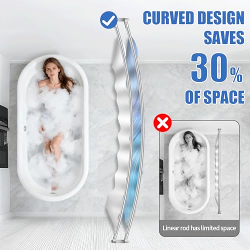 Double Curved Shower Curtain Rod 42 to 72 Inches Elegant Double Shower Curtain Rod Adjustable Wall Mounted Double Shower Curtain Pole for Bathroom (Silver, 42 to 72") - color: Silver 1, size: 42"-72"