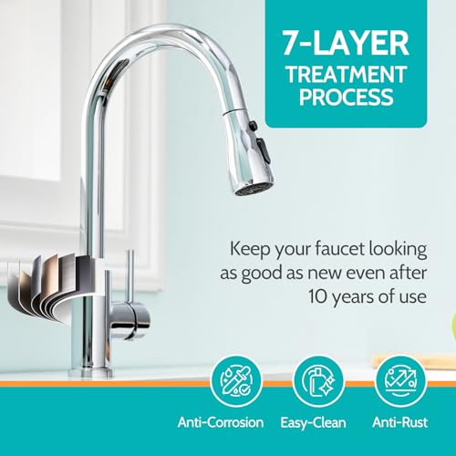 Chrome Kitchen Faucet, Kitchen Faucets for Sink 3 Hole High Arc Single Handle Stainless Steel Commercial RV Camper Kitchen Faucet with Pull Down Sprayer llaves para fregaderos de cocina - color: Chrome, size: 15.2 Inches