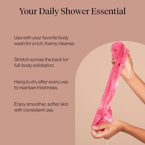 Kitsch African Net Sponge – Exfoliating Body Scrubber – Berry Pink, 3 Pcs | for Cleansing & Gentle Daily Exfoliation – Stretchable Bath Sponge for Hard-to-Reach Areas – Long-Lasting Shower Essential - color: Berry Pink