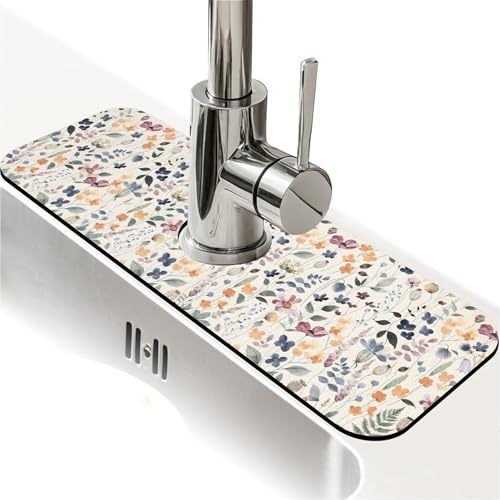 Faucet Fast Absorbent Pad - Creamy Watercolor Wildflower , Suitable For Kitchen, Bathroom, Island And Other Scenes - color: Creamy Watercolor Wildflower
