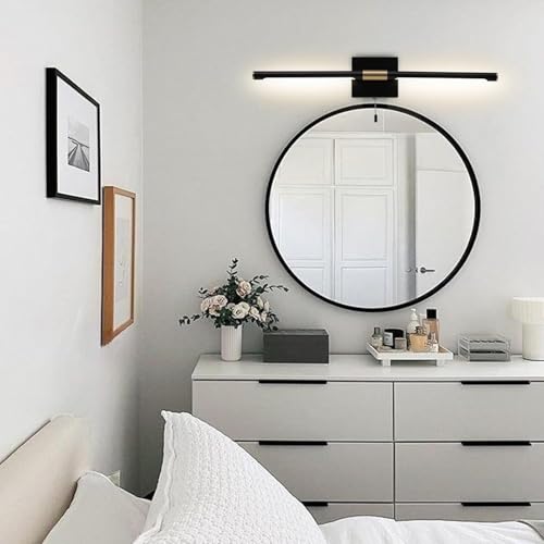 24 Inch Black and Gold Bathroom Vanity Light with Pull Chain Switch, Modern Over Mirror Wall Sconces Lighting, 6000K 360° Bath Light Fixture with Adjustable Lamp Tubes
