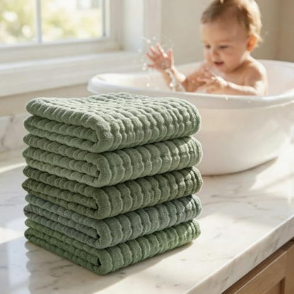 Baby Washcloths - Burp Cloths Baby Girl Boy Baby Wipes - Soft Newborn Face Towels and Wash Burping Cloths for Babies Sensitive Skin, Registry Search, 10 Pack 11.8x11.8 inches - color: Green-10pack-binding