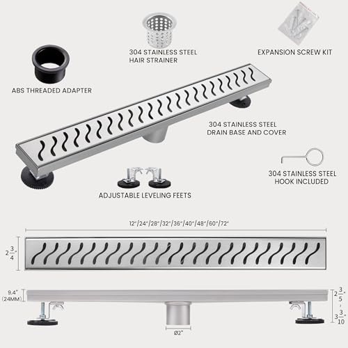Linear Shower Drain, 24 inch Brushed Nickel | Including Hair Catcher and Removable Grate, 304 Stainless Steel, Easy to Install and Clean (Drain Base Not Included) - color: Brushed Nickel, size: 24 inch