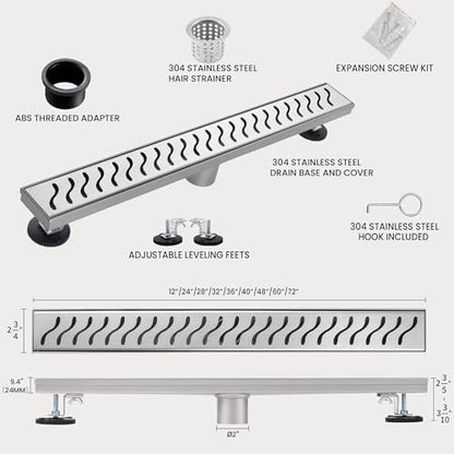 Linear Shower Drain, 24 inch Brushed Nickel | Including Hair Catcher and Removable Grate, 304 Stainless Steel, Easy to Install and Clean (Drain Base Not Included) - color: Brushed Nickel, size: 24 inch
