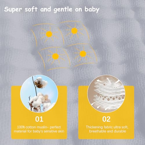Lovely Care 12 Pack Muslin Burp Cloths 100% Cotton Muslin Cloths Large 20''x10'' Extra Soft and Absorbent Baby Burping Cloth - Slate - color: Slate, size: 10x20 Inch (Pack of 12)