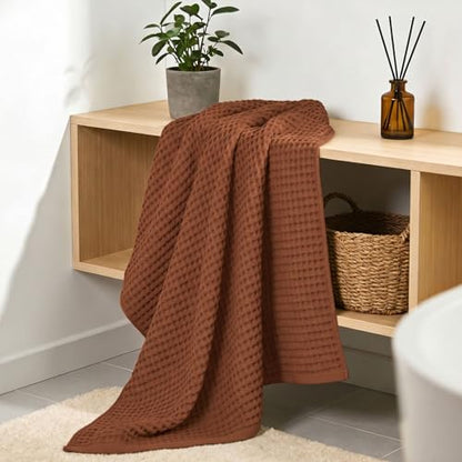 Waffle Bath Towels Set of 2 (Rust) - Fall Bathroom Decor, Large 31” x 62” | Low Lint, Lightweight & Quick Dry Cotton Towels - color: Rust