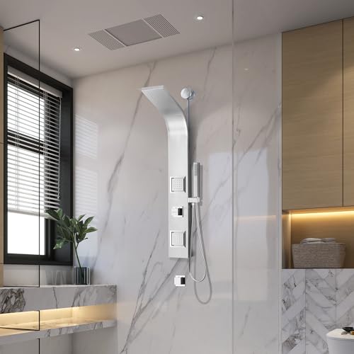 ANZZI Level 66" Body Massage 2 Jetted Shower Panel System With Heavy Rain | Includes Two 2 Fully Adjustable Acu Stream Jets, Installation Installs To Existing Water Line, Built To Last - color: Stainless Steel 2, style: 2 Jets