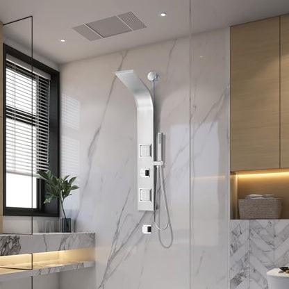 ANZZI Level 66" Body Massage 2 Jetted Shower Panel System With Heavy Rain | Includes Two 2 Fully Adjustable Acu Stream Jets, Installation Installs To Existing Water Line, Built To Last - color: Stainless Steel 2, style: 2 Jets