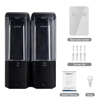 Shampoo and Conditioner Dispenser,GlintGath Shower Dispenser 2 Chamber No Drill Shampoo Dispenser for Shower Wall Mounted Shower Soap Dispenser for Bathroom Hotel,Large Capacity 2 * 500ML,Black - color: Black 2 Chamber