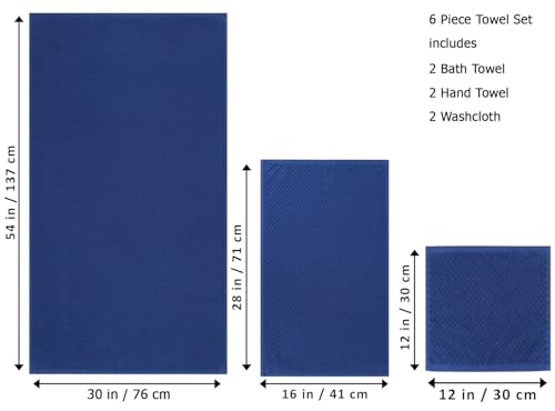 COTTON CRAFT Euro Spa Waffle Weave 6 Piece Towel Set - 100% Cotton - Blue | 2 Oversized Luxurious Large Bath Towels, 2 Hand Towels, 2 Washcloths - Soft Plush Super Absorbent Low Lint Quick Dry - color: Blue, size: 6 Piece Towel Set