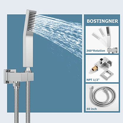 Shower System with Body Jets, Bostingner Shower Faucet Set 12" Rain Shower Head with Handheld Spray, Can Use at Same Time, 3 Way Push Button Diverter Shower Set Complete, Brushed Nickel - color: Brushed Nickel, size: 12 Inch