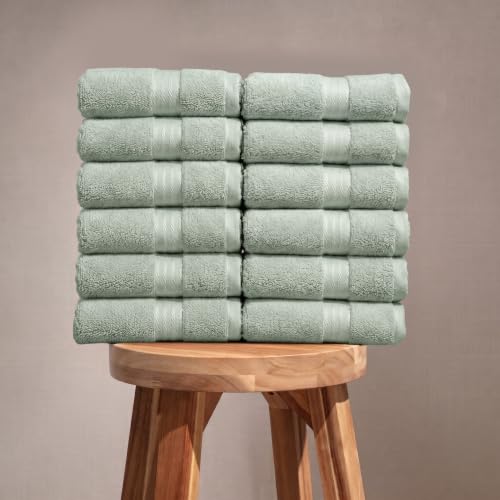 Fabdreams 100% Organic Cotton Hand Towels Set of 12 700 GSM Ultra Soft Plush Absorbent Durable Skin-Friendly Spa Hotel Premium Comfort 16 x 30 inches Green - color: Green, size: 12-Piece Hand Towel Set