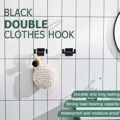 KOKOSIRI Robe Hook Bathroom Double Towel Coat Hooks Matte Black for Bath Kitchen Wall Mounted, 2 Pack Stainless Steel B1015BK-P2 - color: Matte Black, size: 2 Pack