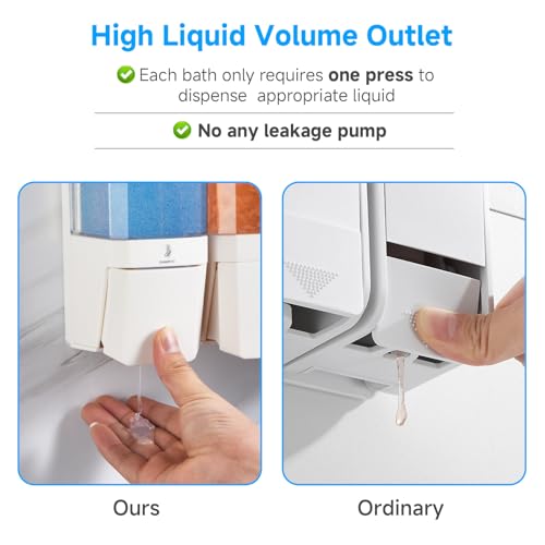 Shampoo and Conditioner Dispenser,GlintGath Shower Dispenser 3 Chamber No Drill Shampoo Dispenser for Shower Wall Mounted Shower Soap Dispenser for Bathroom Hotel,Large Capacity 3 * 500ML,White