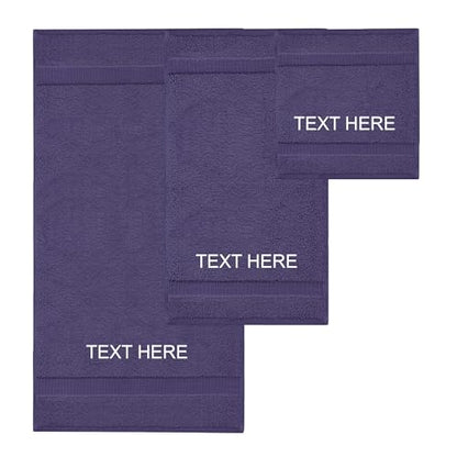 Chakir Turkish Linens Personalized 3 Piece Towel Set, 100% Cotton Luxury Turkish Towels for Bathroom, Soft Absorbent Towel Set with Bath Towel Hand Towel and Washcloth, Plum - color: Plum
