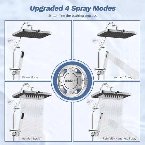 Hibbent 5-Mode 13" Rain Shower head, 4-Spray Metal Handheld Shower, Chrome | cUPC Certified High Pressure Showerhead Combo, All Metal 4-way Diverter with Extension Arm, 71'' Hose & Easy Reach Holder - color: Chrome, style: Square 13"