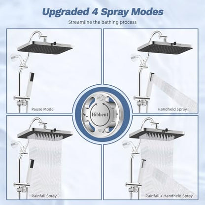 Hibbent 5-Mode 13" Rain Shower head, 4-Spray Metal Handheld Shower, Chrome | cUPC Certified High Pressure Showerhead Combo, All Metal 4-way Diverter with Extension Arm, 71'' Hose & Easy Reach Holder - color: Chrome, style: Square 13"