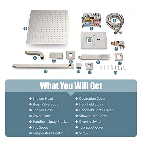 Aolemi Shower Faucet Set with Tub Filler Handheld 10" Head Brushed Nickel | Shower Valve and Trim Kit,Handheld Spray,Tub Spout,Single Handle,SUS304,Bathroom Mixer for Remodeling - color: Nickel, size: 10 Inch Shower Head