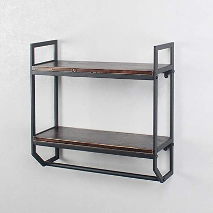 2-Tier Metal Industrial 23.6" Bathroom Shelves Wall Mounted,Rustic Wall Shelf Over Toilet,Towel Rack with Towel Bar,Utility Storage Shelf Rack, Floating Shelves Towel Holder,Retro Black - color: A