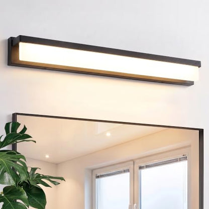 URSOLA LED Bathroom Vanity Light Fixture Over Mirror 32.3 inch Modern Rectangle Black Matte Metal Lighting Bar 4000K Daylight Wall Sconce (Black) - color: Black, size: 32inch