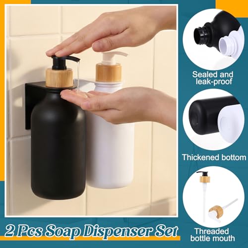 Sawysine Shampoo and Conditioner Dispenser 16.9 oz Plastic Wall Mounted Hand and Dish Soap Shower Soap Dispenser with Pump, Labels and Bottle Hangers Refill Body Wash for Bathroom Kitchen Decor