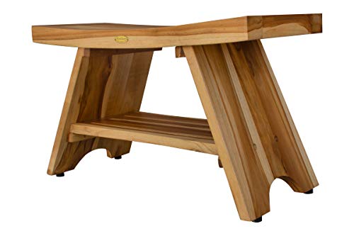 EcoDecors Serenity 35-Inch Teak Shower Bench with Shelf, 300 lb | Easy assembly and elegant teak design create a functional shower bench for inside shower use with spa-inspired style - size: 35" shelf