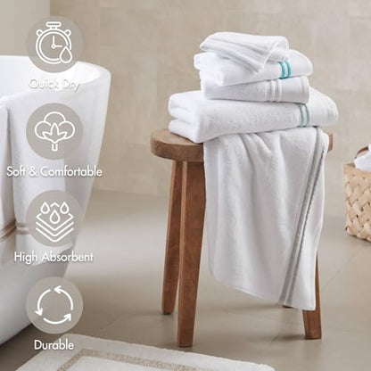 Madison Park Roan Border Cotton Bath Towel Set Absorbent, 6 Piece, Beige | Microfiber, Soft Pile, Machine Washable, OEKO-TEX Certified, Plush Bathroom Mat, Non Slip TPR Backing - color: Beige
