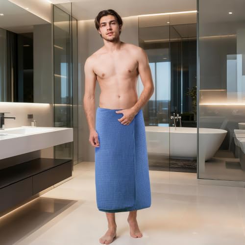 POLYTE 380 GSM Poly Blend Microfiber Quick Dry Waffle Bath Towel, 30x60 in | 2 Pack, Oversize, Lint Free, Body Towel - color: Blue