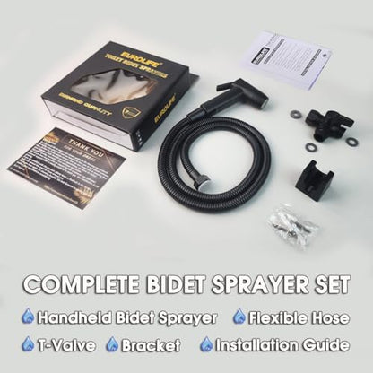 Handheld Bidet Sprayer for Toilet, Lockable Push Button, 2 Spray Modes, High Pressure ABS Bidet Sprayer Set with Hose & T-Valve, Easy Install – Black - color: Black Color