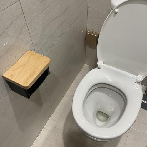 Solid Wood Toilet Paper Holder, Rustic Wood Modern Toilet Paper Dispenser, Modern Black Toilet Paper Holder Wall Mounted with Phone Shelf - color: Wood White&black, size: Single
