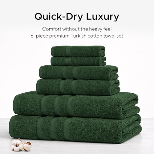 Luxury Hotel & Spa, Turkish Cotton Dark Green Towels Bathroom Sets | 6 Pieces Dark Green Bath Towels Soft and Absorbent Green Towel Set for Your Bathroom - color: Dark Green