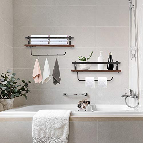 PHUNAYA Floating Shelves,Wall Mounted Shelf for Kitchen,Living Room,Bedroom,Bathroom Storage,Rustic Wood,Set of 2(Brown) - color: Brown