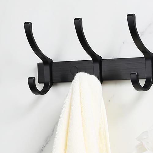 Coat Rack Wall Mounted - 6 Double Hooks, Heavy Duty, Aeropace Grade Aluminum Alloy, Metal Coat Hook Hanger Entryway Bathroom (Brushed Black Metalic, 6 Hooks - 2 Pack) - color: Brushed Black Metalic, size: 6 Hooks - 2 Pack