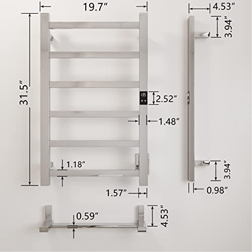 Electric Towel Warmer | Super Thin | with Timer & Temperature Multi-Level Adjustments | Hardwired & Plug-in | 6 Bar Polished Finish - color: Polished, size: 6-Bar
