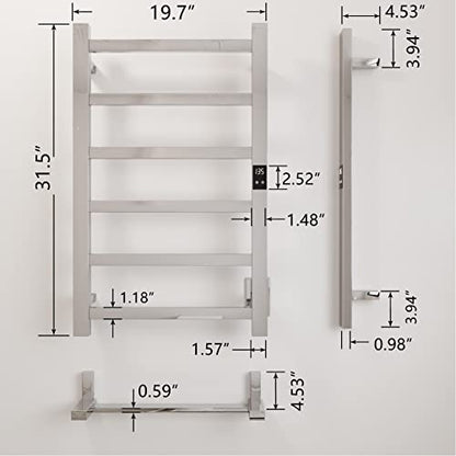 Electric Towel Warmer | Super Thin | with Timer & Temperature Multi-Level Adjustments | Hardwired & Plug-in | 6 Bar Polished Finish - color: Polished, size: 6-Bar