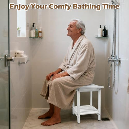 Shower Bench, HDPE Waterproof Shower Chair for Inside Shower | Heavy-Duty Shower Bench with Non-Slip Adjustable Feet & Storage Shelf, Stable Bathroom Stool for Shaving Legs, White - color: White