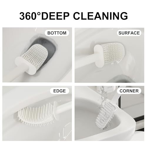 Toilet Brush and Holder Set - Wall Mounted Bathroom Scrub Brush, Toilet Bowl Brush and Plunger Set for Bathroom Cleaner (White) - color: White
