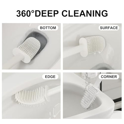 Toilet Brush and Holder Set - Wall Mounted Bathroom Scrub Brush, Toilet Bowl Brush and Plunger Set for Bathroom Cleaner (White) - color: White