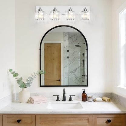 Brushed Chrome Crystal Bathroom Vanity Light, 4-Light Modern Bathroom Lighting Fixtures Over Mirror,Chrome Wall Sconce Light Fixtures with Square Shade - color: Chrome-Square Shade, size: 4-LIGHT