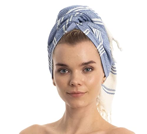 DEMMEX Organic Cotton Turkish Hand Towels for Bathroom & Kitchen – 100% Oeko-TEX Certified Turkish Cotton, Lightweight Quick Dry Hand Towels, Diamond Weave, Large 18x36 in, Set of 2, Denim Blue - color: Denim Blue
