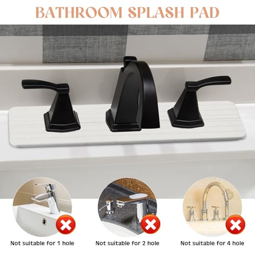Teenyyou 3 Square Hole White Faucet Mat Kitchen Sink 16.14" x 4.49" | Bathroom Faucet Absorbent Mat,Diatomite Splash Guard,Quick Drying Drip Catcher,Hole 1.97",Holes Spaced About 1.97" - color: White, style: 3 Square Hole
