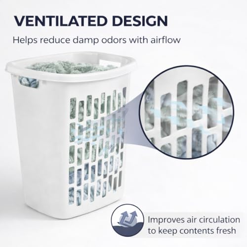 1.8 Bushel Slim Laundry Hamper, Tall Rectangular Plastic Clothes Basket with Reinforced Handles & Ventilated Airflow, Narrow Space Saving Dirty Clothing Storage Bin for Bathroom, Dorm