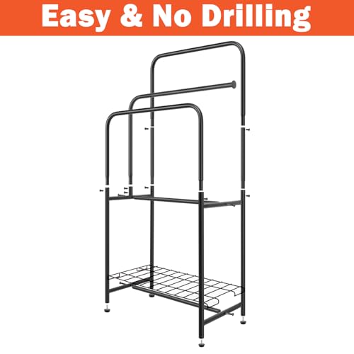 Towel Racks for Bathroom, 35" H Standing Towel Holder 3 Tier Metal Pool Towel Hanger Outdoor Floor with Storage Shelves for Blanket Bath Towel Drying (Matte Black)