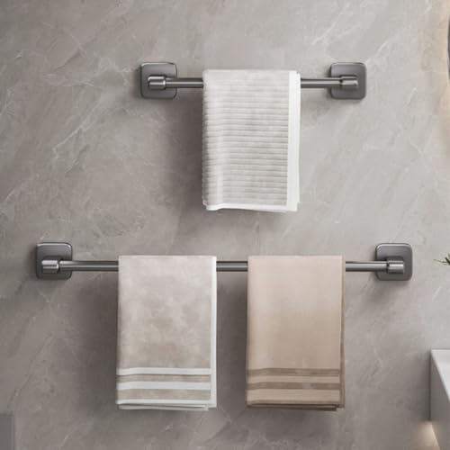 TOYANDONA Heavy Duty No Drilling Towel Rack 40cm Gray Metal Wall-Mounted Bathroom Organizer Self Adhesive Towel Bar for Kitchen and Bathroom Use