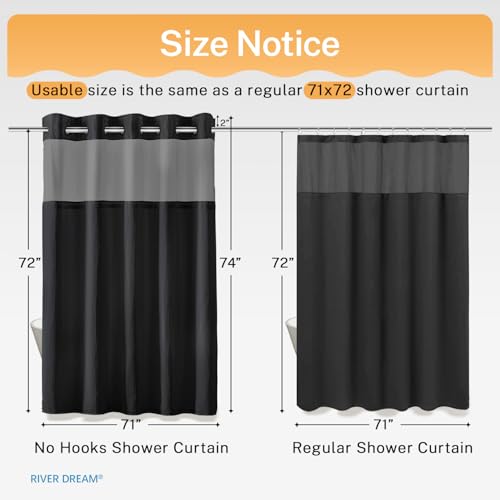 RiverDream Heavyweight Waffle No Hook Shower Curtain with Liner,Black,71x74 | Dotted Waffle,Snap-in Liner,Heavy Duty,Quick Dry,Mesh Top Window,With Bottom Magnets,Hotel-Grade,Washable,Standard Size - color: Black, size: 71"W x 74"L (Pack of 1)