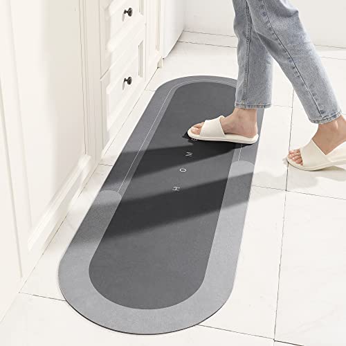 Super Absorbent Bath Mat, Quick-drying Bathroom Mats, Super Absorbent Living Room Floor Mat , Rubber Non-slip Bottom, Easy to Clean Bathroom Rugs, Simple Kitchen Doormat (Oval Light Gray, 45x150cm) - color: Oval Light Gray, size: 45 x 150 cm