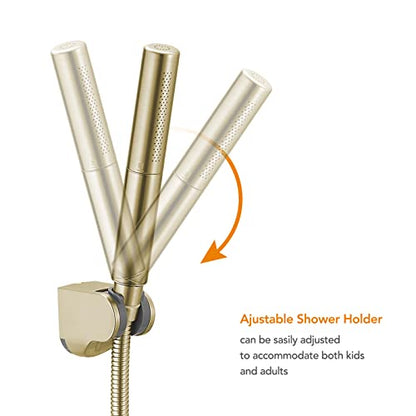 Handheld Shower Head Sprayer Shower Wand Hand Shower Showerhead Gold | High Pressure Showerhead, Hand Held, Brass Shower Head, Wall Mounted, 60 In Stainless Steel Shower Hose - color: Gold